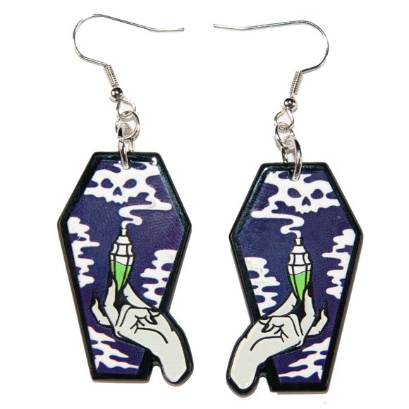 3/$25 Purple Gothic Coffin Potion Earrings Hypoallergenic Nickelโ Free 925 - Picture 2 of 3